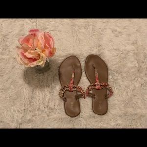APT 9 Coral and Gold Sandals Size 9
